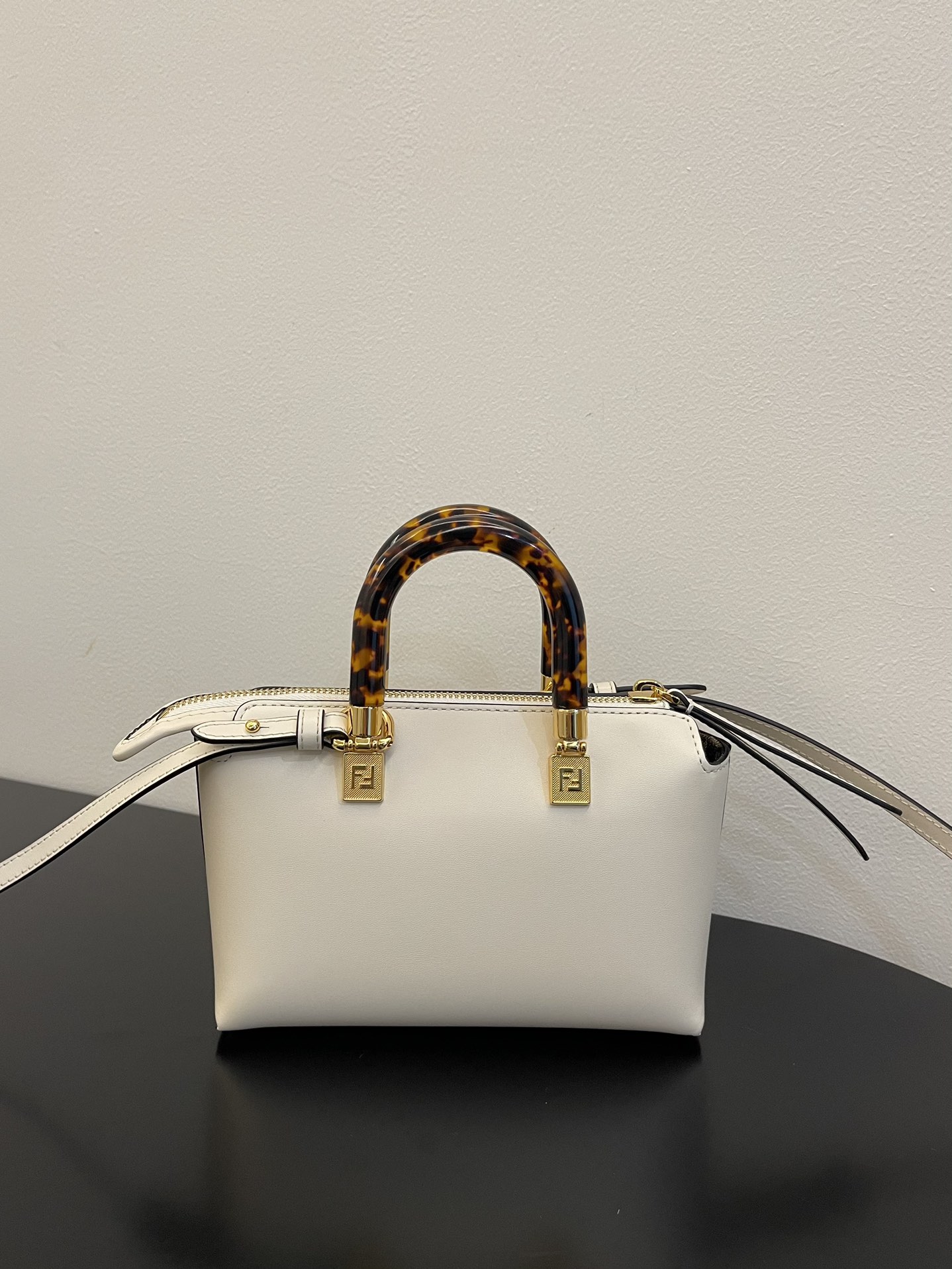 Fendi Mini By The Way Leather Boston Shoulder Bag White